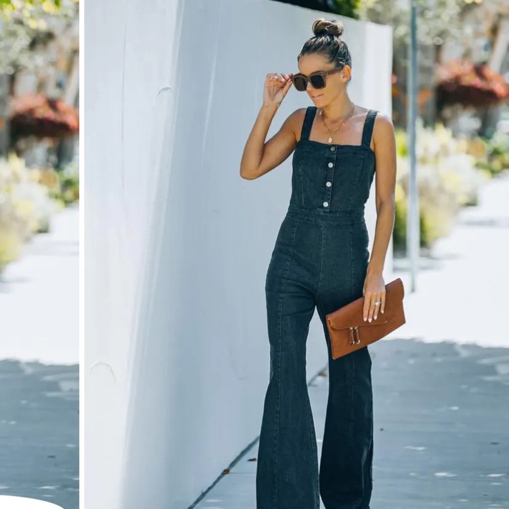 CONNOR COTTON BLEND DENIM FLARE JUMPSUIT - BLACK ACID